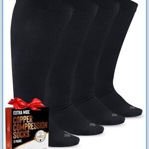 Extra Wide Black Copper Compression Socks for Men